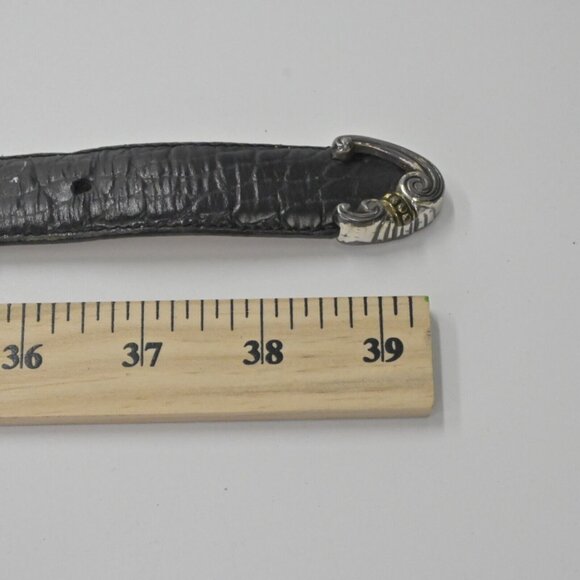 Vtg BRIGHTON Belt Womens Size L/34 Black Croc Embossed Leather Mix Metal Buckle - Picture 10 of 10